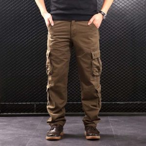 FALIZA Men's Cargo Pants Multi Pockets Military Style Tactical Pants Cotton Men's Outwear Straight Casual Trousers for Men CK102