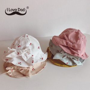 Cute Bows Kids Hat Fruit Printed Children Girl Bucket Cap Spring Summer Soft Cotton Outdoor Fisherman Sun Hat