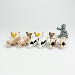 5PCS Farm Animals Blocks Moc Mini Building Bricks Pig Dog Chick Fish Cat Rabbit Toys for Children Juguetes Bloques Animals