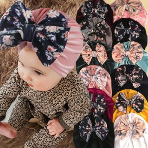 Flower Big Bowknot Baby Hat Soft Velvet Baby Girls Hat Bonnet Spring Infant Toddler Turban Cap Beanie Kids Hat