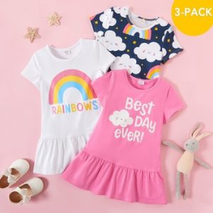 PatPat New Arrival 2021 Summer and Spring 3-piece Rainbow Cloud Short-sleeve Dress Children's Clothing