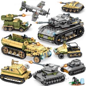 HUIQIBAO 1061PCS 8in2 WW2 Army Truck Tank Building Block Military Car Plane Weapon Soldier Figure Model Bricks Toys for Children