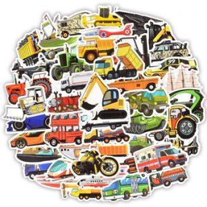 50 PCS Engineering Vehicle Car Sticker Cute Bus Truck Motorcycle Stickers for Kids Toy Travel Trolley Suitcase Laptop Skateboard