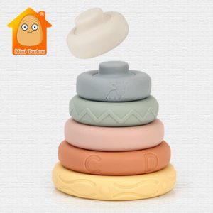 Baby Soft Toys Sensory Silicone Educational Building Blocks 3D Stacking Babies Rubber Teether Squeeze Circle Toys For Infant