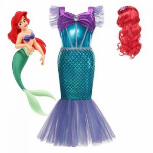 Disney The Little Mermaid Costume for Girls Princess Ariel Party Dress Kids Summer Beach Frocks Fancy Child Fairy Tale Clothing