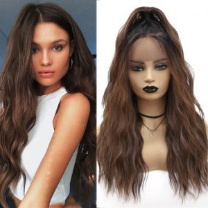 Synthetic Lace Front Wigs Ombre Brown Black Color Natural Wave Long Free Part Hair Wig For Black Women Heat Resistant X-TRESS