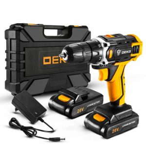 DEKO New Sharker 20V Cordless Drill Driver Screwdriver Mini Wireless Power Driver DC Lithium-Ion Battery 18+1 Settings