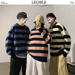 LEGIBLE Striped Men Sweaters 2020 Autumn Korean Style Men's Pullovers Harajuku Streetwear Male Clothing Couple Sweater