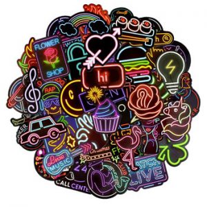 50 PCS Neon Light Sticker Anime Icon Animal Cute Decals Stickers Gifts for Children to Laptop Suitcase Guitar Fridge Bicycle Car