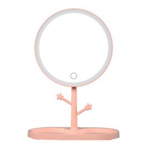 LED Makeup Mirror With Light Ladies Makeup Lamp With Storage Desktop Rotating Mirror Round Shape Cosmetic Mirrors Christmas Gift