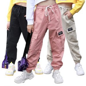 Spring Kids Girls Cotton Sport Pants Casual Camouflage Printed Teenage Girls Cargo Pants Children Trousers Beam Foot Pants Pink