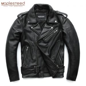 MAPLESTEED Classical Motorcycle Jackets Men Leather Jacket 100% Natural Calf Skin Thick Moto Jacket Winter Sleeve 61-67cm M192