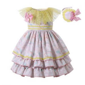 Pettigirl  Baby Boutique Easter Dress  For Kids Fluffy Sweet  Girl Flower Dresses Childrens Princess Clothes