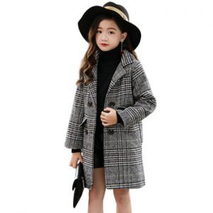 Girls Coat Fashion Plaid Wool Coat For Girls Double-breasted Kids Outerwear Autumn Thick Winter Clothes For Girls 6 8 10 12 14