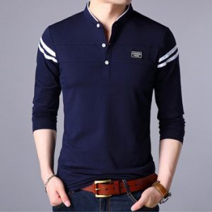 Men T Shirt Man Long Sleeve Tshirt Men's Clothing Fashion Casual Classic Mandarin Collar T-Shirts Cotton Tops Tees Male Tshirts