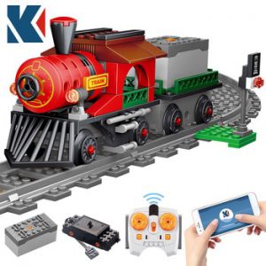 KAIYU City Electric Train Remote Control  Building Block Creator high-tech RC track Railway vehicle Bricks gifts Toys Children