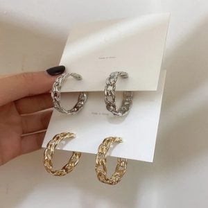 Trendy Hollow Chain Hoop Earrings Temperament Simple Design Circle Statement Earrings Jewelry Metal Geometric Fashion Earrings