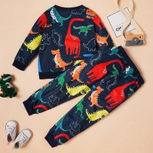 PatPat 2021 New Autumn and Spring  2-piece Boy Sets Toddler Cartoon Dinosaur Long-sleeve Pullover and Pants Set Kids Clothes