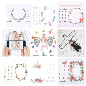 Baby Monthly Milestone Blanket Diaper Cartoon Lovely Multi-Function Play Mat Infant Portray Bath Towel Nordic Kids Photo Props