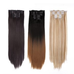 Alileader 6Pcs/Set 22" Hairpiece 140G Straight 16 Clips In False Styling Hair Synthetic Clip In Hair Extensions Heat Resistant