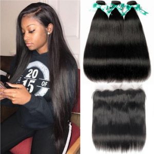 BEAUDIVA Straight Brazilian Hair Bundles With Frontal 8-36 Remy Human Hair Weave 3 Bundles with Frontal Swiss Lace Closure