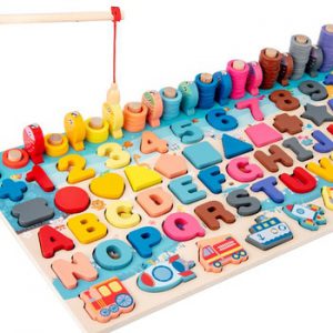 JMSC Baby Wooden Montessori Educational Toys Kids Early Learning Shape Color Math Matching Log Board Fishing Puzzle Count Number