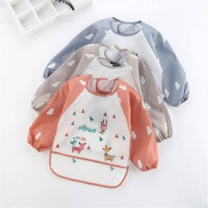 Balleenshiny Cartoon Baby Bibs Waterproof Infant Eating Children Drawing Long Sleeve Apron Baby Self Feeding Bib Baby Cloth