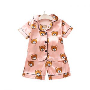 Summer Silk Children Clothing Sets Short Sleeve Kids Pajamas Baby Clothes for Girls Boy Clothing Sleepwear Sets Kids Clothes