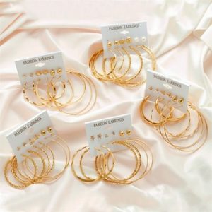 LATS 6 Pairs Women Earrings Set Exaggerated Big Circle Earrings for Women Simple Hoop Earring 2020 Drop Earings Fashion Jewelry