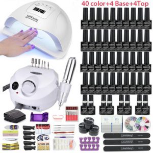 Manicure Set With 120W/80W/54W Led Nail Lamp Nail Set 35000RPM Nail drill Machine 40 Color UV Gel Nail Polish Kit Tools Set