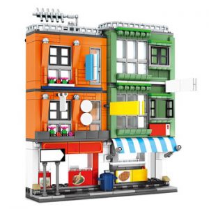 SEMBO City Street View Hong Kong Style Shop Figures Bricks Creator LED House Architecture Building Blocks DIY Toys For Children