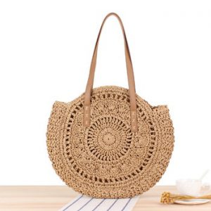 Summer Round Woven Beach Shoulder Bags for Women Rattan Bag Handmade Straw CrossBody Bag Female Message Handbag Totes Bag