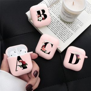 Flower Silicone Pink Cover For Airpods 2 1 Case Earphone Accessories For Air Pods 2 Cases Floral Initial Alphabet Letters Coque