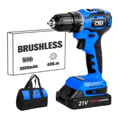 21V Brushless Electric Drill 40NM Cordless Screwdriver 2000mAh Battery Mini Electric Power Screwdriver Drill 5pcs Bit PROSTORMER