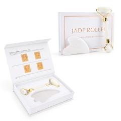 Genuine Jade Stone Massage Natural Quartz Scraper Jade Roller Gua sha Set White Face Lifting Facial Massager Tool for Back Neck