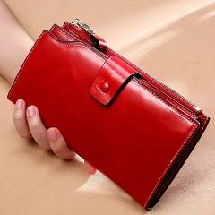 KANGAROO KINGDOM Vintage Luxury RFID Women Wallets Genuine Leather Long Zipper Clutch Purse Large Capacity Card Holder Wallet