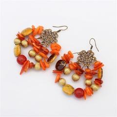 MINHIN Bohemia Dangle Earrings For Women Black Orange Red Colorful Beads Flower Antique Gold Pendant Earrings Gift Jewelry