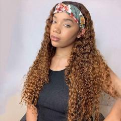 Brazilian Highlight Water Curly Headband Wig Ombre Blone Glueless Human Hair Wigs Nicelight Full Machine Made Remy Wig For Women