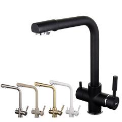 Frap New Black Kitchen sink Faucet mixer Seven Letter Design 360 Degree Rotation Water Purification tap Dual Handle F4352 series