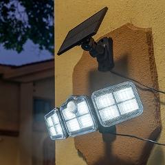 122 LED Solar Lights Outdoor 3 Head Motion Sensor 270° Wide Angle Illumination Super Bright Waterproof Remote Control Wall Lamp