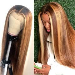 Links 28 30 inch Lace Front Human Hair Wigs For Women Straight Brazilian Remy Highlight Ombre 27 brown Frontal Wig pre plucked