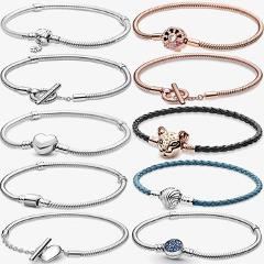 2021 New Arrivals 925 Solid Silver Bracelet Heart T-Bar Snake Chain Sparkling Blue Disc Clasp Snake Chain Bracelet Women Jewelry