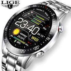 LIGE Luxury brand mens watches 2020 New Steel band Fitness watch Heart rate blood pressure Activity tracker Smart Watch For Men