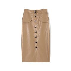 WOTWOY Elengant High Waist Leather Penci Skirt Women Multi Button Wrapped Skirts Mujer Faldas Solid Pockets Femme Jupes New 2020