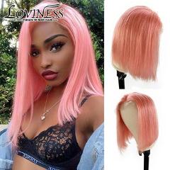 Fashion 180% T Part Short Bob Cheap Lace Front Human Hair Wig Closure Blonde Purple Pink Color Remy Pre Plucked Hair For Women