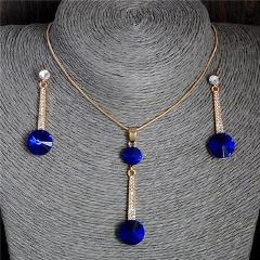 2017 Gold Color Pendants & Necklace Stud Earrings Blue Natural Stone Cubic Zirconia Crystal Romantic Bridal Jewelry Sets