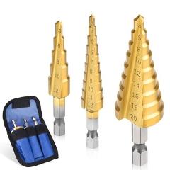 (3Pcs Sets 3-12mm 4-12mm 4-20mm) 1Pcs 4-22mm HSS Straight Groove Step Drill Bit Titanium Coated Wood Metal Hole Cutter Drilling