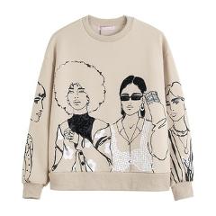 Tangada Women Charater Print Gray Sweatshirts Oversize Long Sleeve O Neck Loose Pullovers Female Tops 4H1