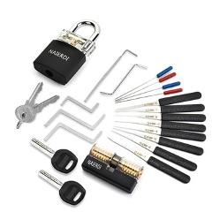 NAIERDI Locksmith Supplies Hand Tools with Practice Lock Pick Set Tension Wrench Broken Key Tool Combination Padlock Hardware