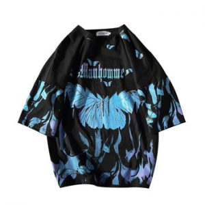 Flame Butterfly T-shirt Men Street Fashion Summer O-Neck Men's Tshirt Hip Hop Harajuku Tee Shirts Loose 100% Cotton Couple Tops